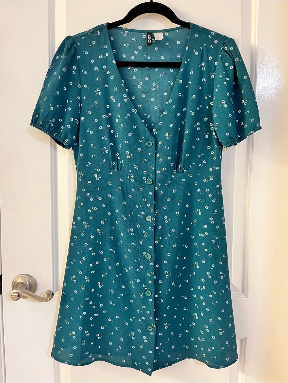 NWOT H&M Teal Floral Button-Front Short Sleeve Dress
